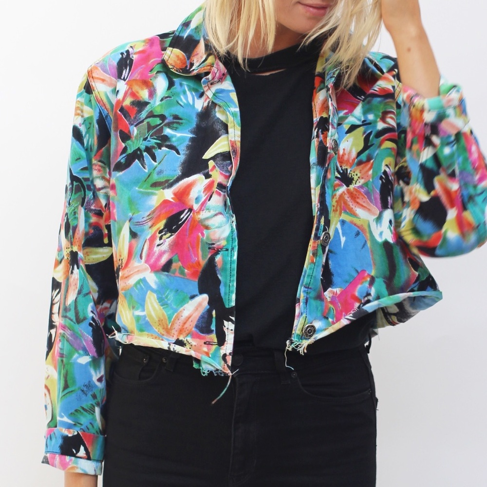 Multi Colored Cropped Denim Jacket - image 1